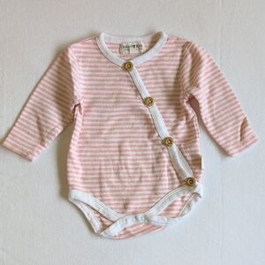 rabbit + bear organic cotton striped button close long sleeve bodysuit 3-6 month